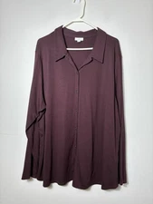 J Jill Button Front Shirt Women’s 4xl Burgundy Long Sleeve Classic Comfort