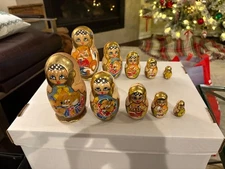 Russian Collectable Hand Painted Wood Matryoshka Nesting Doll Set Of 10 Signed