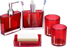 Red Bathroom Accessories Set Bathroom Designer 5-Piece Bath Accessory