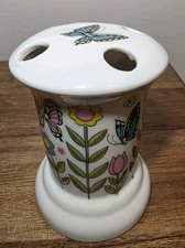 Vtg Porcelain Floral w Butterfly Toothbrush Holder Butterflies Flowers EUC