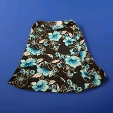 Vintage Claudia Richard Brown And Blue Floral Midi Skirt Size Large