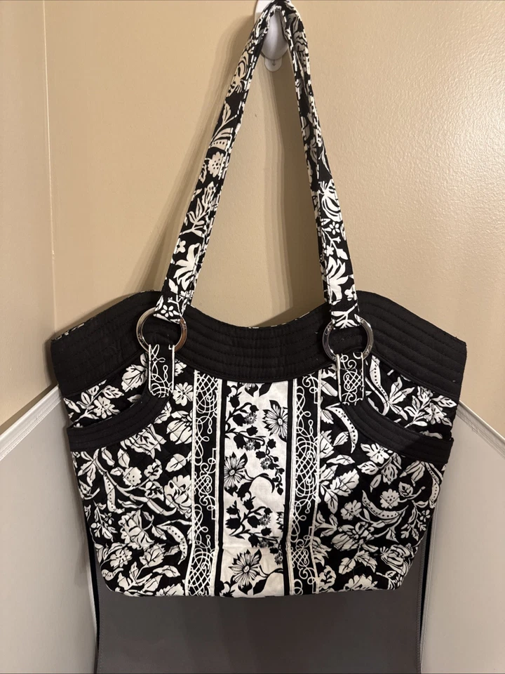 Nuevo Bolso de Hombro/Tote Marie Osmond con Herrajes Plateados Flores Negras/Blancas Foto 3 de 4