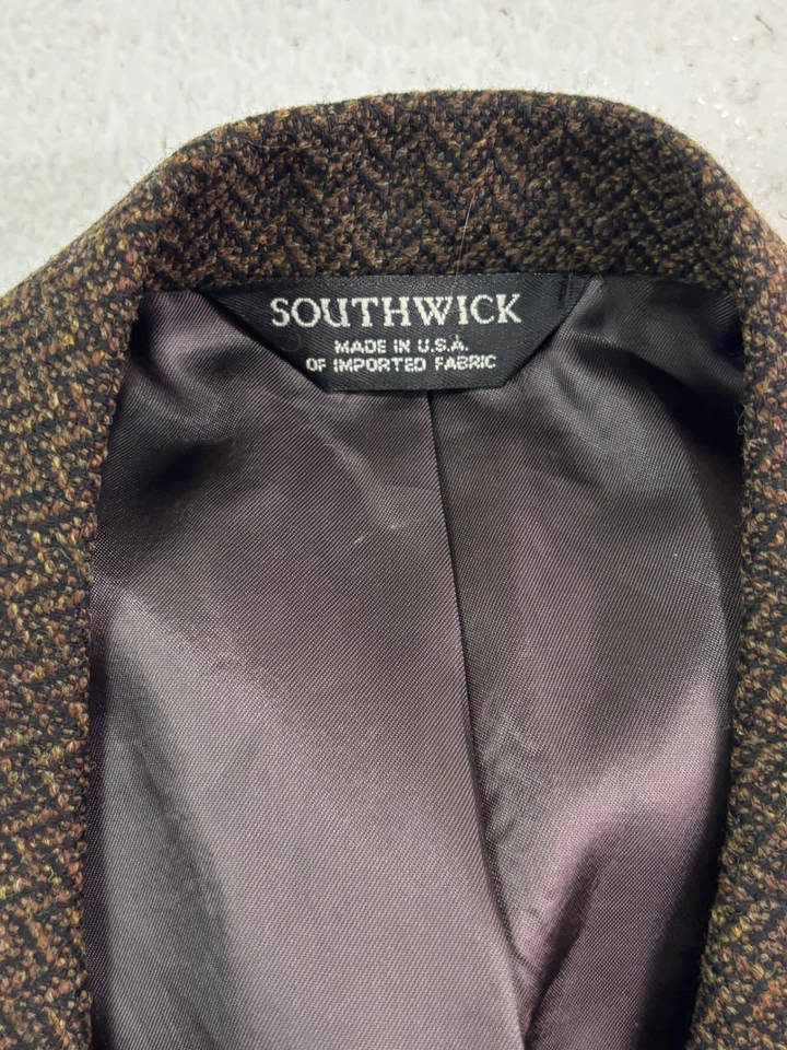 Винтажный Southwick 40R коричневый Herringbone Tweed Blazer куртка спортивный костюм пальто США - Изображение 3 из 4