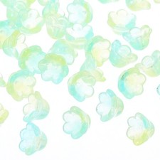 Glass Trumpet Flower Beads 50Pcs, Gradient Flower Bead Charm Yellow Green