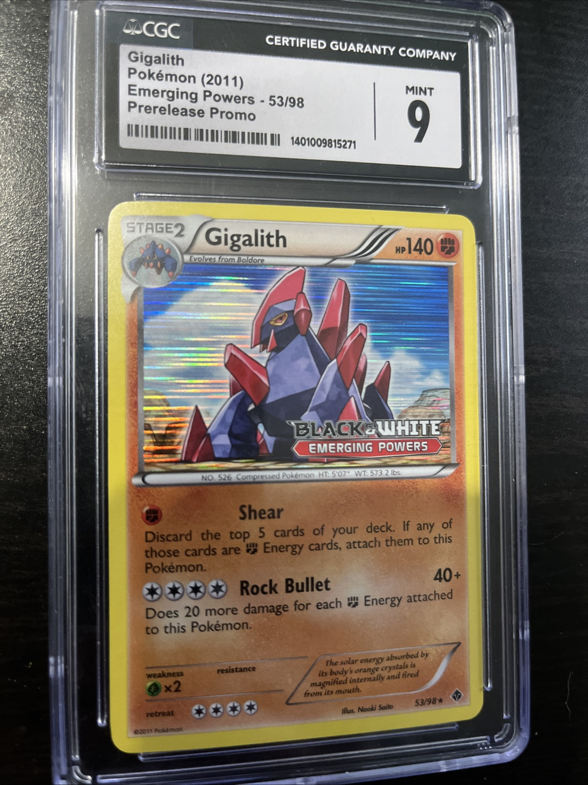 Gigalith 53/98 CGC 9 2011 Pokémon Emerging Powers Prerelease Staff Promo HOLO