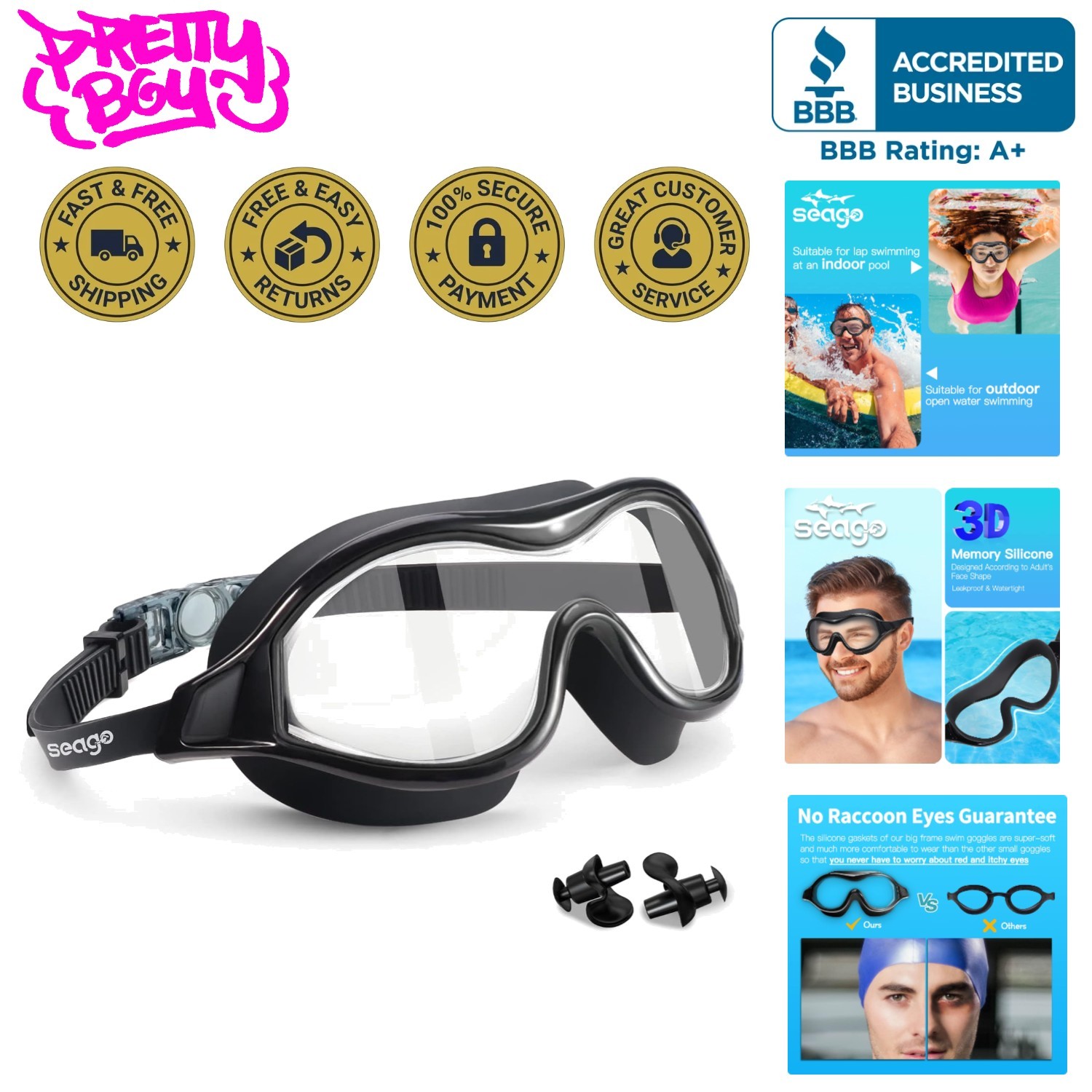 Seago Swim Goggles No Leaking Anti-Fog Swimming Goggles For Adult Men Women