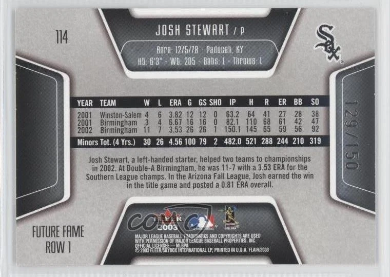 2003 Flair Row 1 /150 Josh Stewart #114 Rookie RC - Image 2 of 2