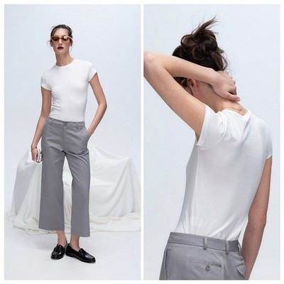   ATM WOMENS SHORT SLEEVE COTTON CREW NECK TEE Size Medium White Quiet Luxury