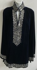 Tory Burch Navy Velvet Embellished Trim Mirror Sequence Long Sleeve Size 14
