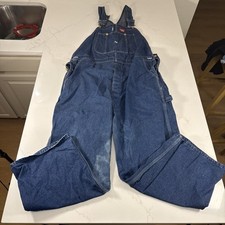 Vintage Dickies Mens Dark Wash USA Made Denim Overalls Size 44x30 Carpenter 90s