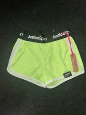 Justice Sport Girls Neon Lime Green  White Athletic Running Shorts Size Small