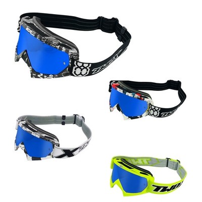 Motocross-Brille TWO-X Crossbrille Race MX Enduro DH blau verspiegelt Graphic