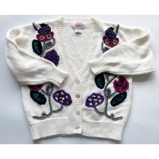 Women's Vintage White Floral Cardigan Sweater Size Medium