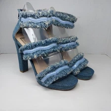 Laura Marano Not Rated Womens size 7.5 Blue Jean Fringe 5 inch Heels shoes