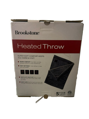 Brookstone Ultra Soft Plush Electric Heated Throw Charcoal 50 x 60