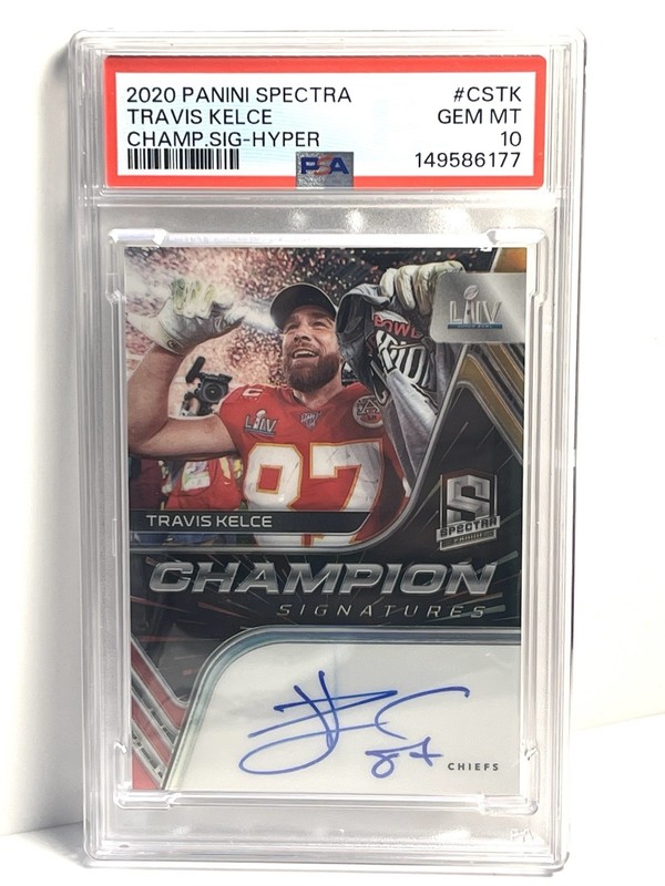 2020 Panini Spectra Champion Signatures Travis Kelce /60 CS-TK Chiefs SB PSA 10