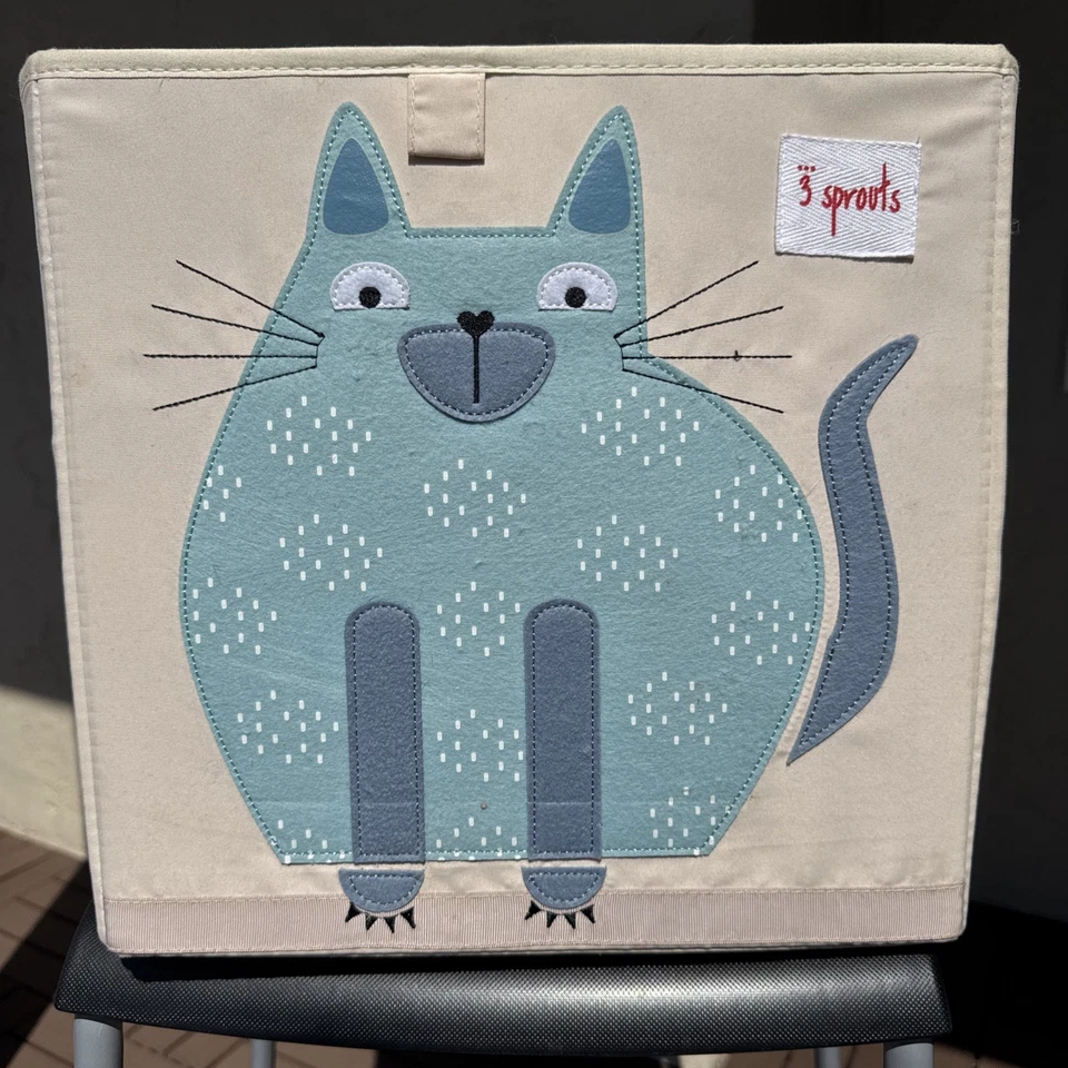 Caja de cubo de organización de almacenamiento de juguetes para niños 3 brotes cubo suave tela azul gato Foto 2 de 4
