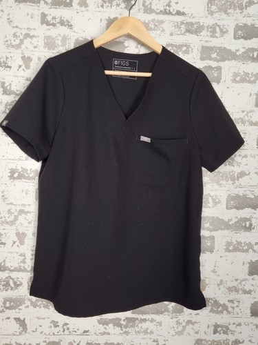 FIGS Technical Collection Scrub Top Womens Size Large Black V Neck Pocket