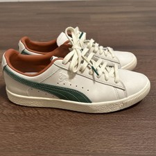 PUMA Clyde Lace Up Mens Green Off White Sneakers Casual Shoes Size 8.5
