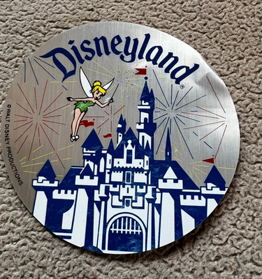 Disneyland Tinkerbell & Castle 4'' Round Metallic Sticker Vintage 1980s Souvenir 