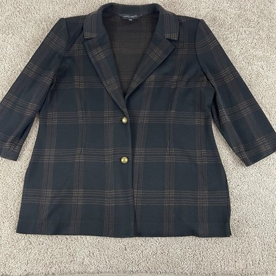 Ming Wang Cardigan Large Black Plaid Button Career Minimalist Office Elegant C72