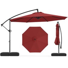 10 FT Offset Hanging Umbrella with Base Patio Cantilever Umbrella 360  Rotation