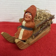 1930s Germany Belsnickel Santa And Sleigh Candy Holder