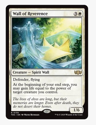 Wall of Reverence | MTG TDC | White Spirit Wall Defender Lifegain EDH Rare | NM