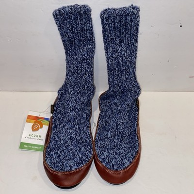 NWT Acorn Slipper Socks XXS Women's (5.5 -7) Wool Knit Leather Original Blue NEW