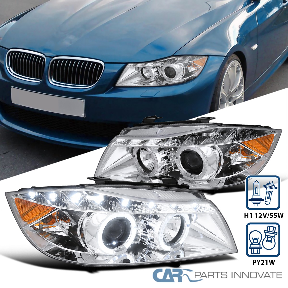 「336」06-08  E903シリーズ用プロジェクターヘッドライトLED Fits 2006-2008 BMW E90 323i 335i 3 Series LED Halo Projector