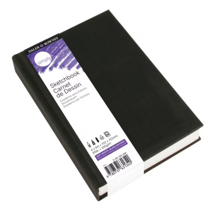 Daler-Rowney Simply Sketchbook - 4in x 6in Hardbound Sketchbook - 110-Page Black