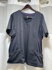 Healing Hands Purple Label Juliet Yoga Knit V-Neck Scrub Top 3X Pewter 2245X