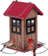 Cute Bird House Feeders for Outside Hanging Metal Bird Feeder with 4 Ports