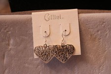 Genuine .925 Sterling Silver Dangle Heart Earrings