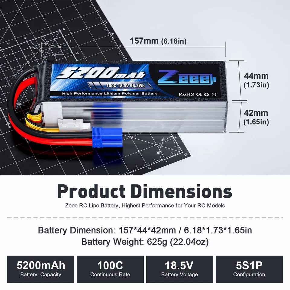Zeee 5S 18.5V Lipo Akku 100C 5200mAh EC5 softcase für RC Auto Flugzeug Airplane - Bild 3 von 4