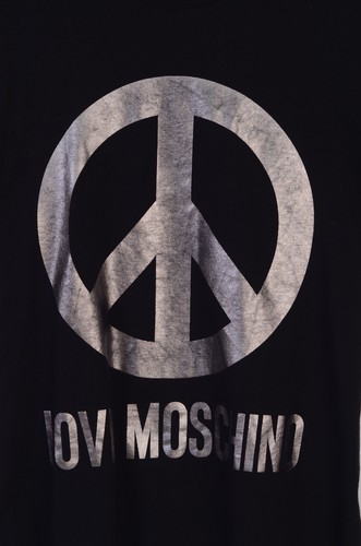 Love Moschino Luxury Men's Black Cotton Big Logo Tee Shirt Size M - Picture 7 of 11