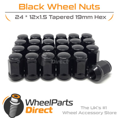 Wheel Nuts (24) 12x1.5 Black for Mitsubishi Galloper 98-03 on Aftermarket Wheels