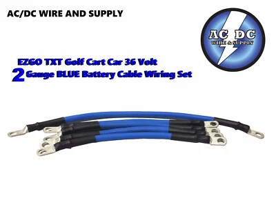 2 Awg HD Golf Cart Battery Cable 5 pc Set BLUE E-Z-GO 94/UP TXT 36V U.S.A MADE