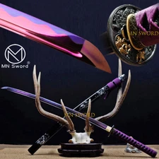 Noble Purple Blade Japanese Katana Samurai Sword Full Tang Battle Ready Sharp