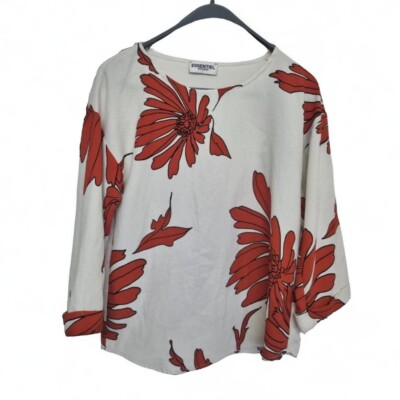 Essential antwerp cream/brown floral blouse. Sz 36 Uk 8 Quater Sleeves