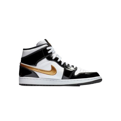 Jordan Mens Air 1 Mid SE 852542 007 Black Gold Patent Leather
