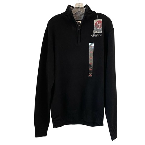 NEU Guinness Harfe 1/4 Reißverschluss Strick Pullover Wollmischung Herren schwarz großes Bier Logo - Bild 8 von 16
