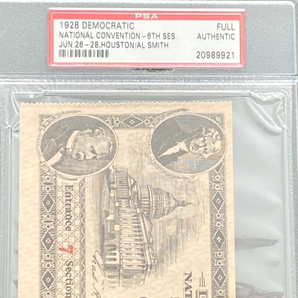 Boleto completo de la Convención Nacional Demócrata de 1928 Al Smith primer anuncio de servicio público católico - Imagen 3 de 4