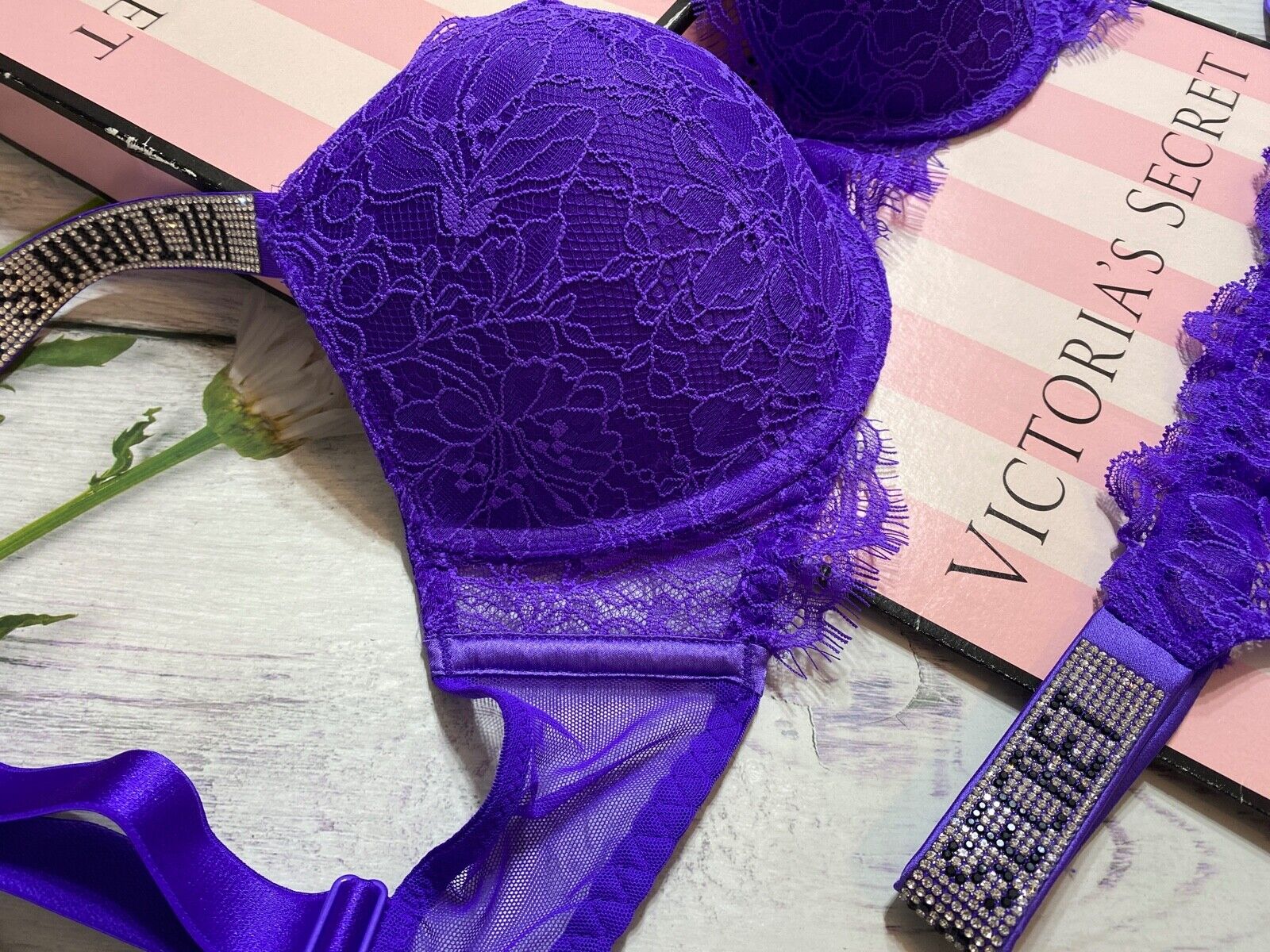 Buy Victoria's Secret Bright Violet Purple Lace Shine Strap Plunge Push Up  Bra from the Next UK online shop