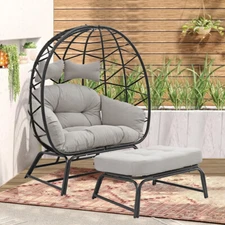 2 Persons Egg Chair Patio Wicker Oversized Lounger w/Stand Cushions Patio Chair