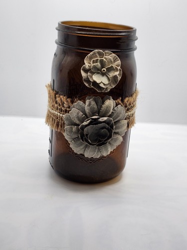 Brown Decorated Glass Mason Jar Decor - Picture 5 of 7