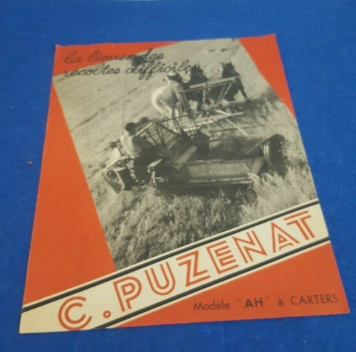 RARE ANTIQUE C. PUZENAT FARM MACHINERY AH MODEL BROCHURE ADVERTISING 1947