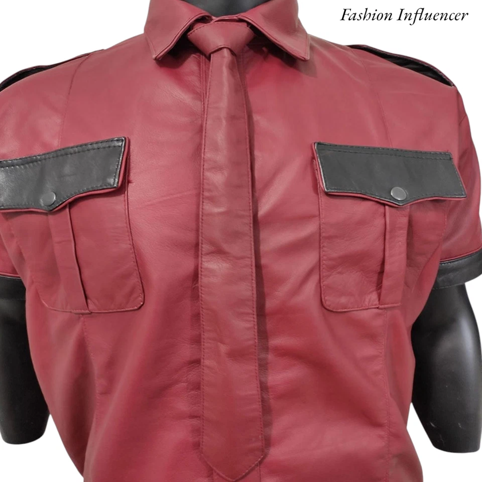 Uniforme de policía de cuero de oveja 100 % real para hombre uniforme militar gay ropa de club Foto 2 de 4