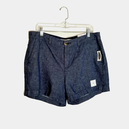 Old Navy Shorts Women's Size 12 Linen Blend Blue Mid Rise 5 Inch Inseam New