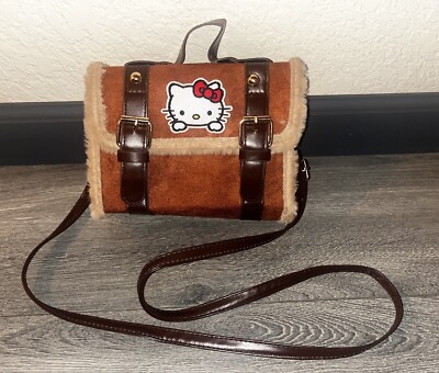 Hello Kitty Faux Fur Crossbody Bag Shoulder Purse Sanrio Adjustable 7.87 x6.10 